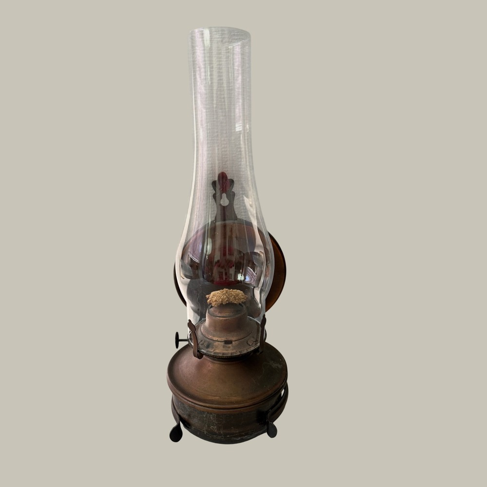 Vintage Lamplight Farms Copper Tone Wall Mount Hurricane Oil Lamp with Chimney‎